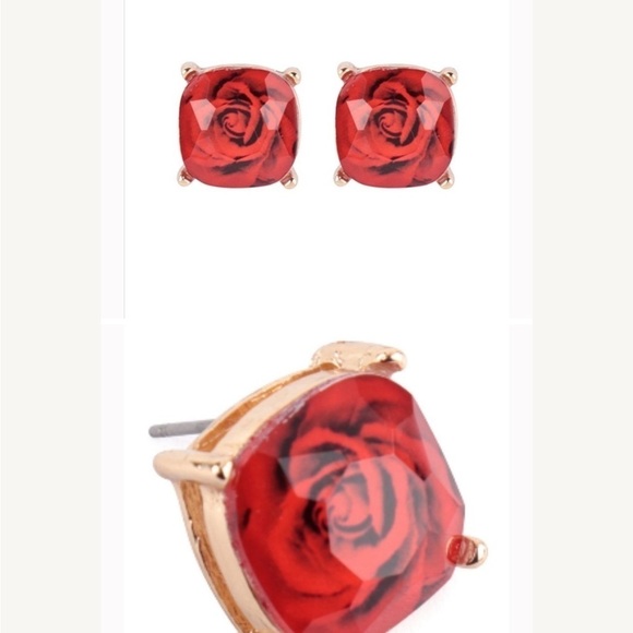 3 PAIR ASSORTED ROSE PETAL GLASS 3 DIMENSIONAL EARNINGS IN RED GREEN AND PINK 1” - Picture 4 of 4